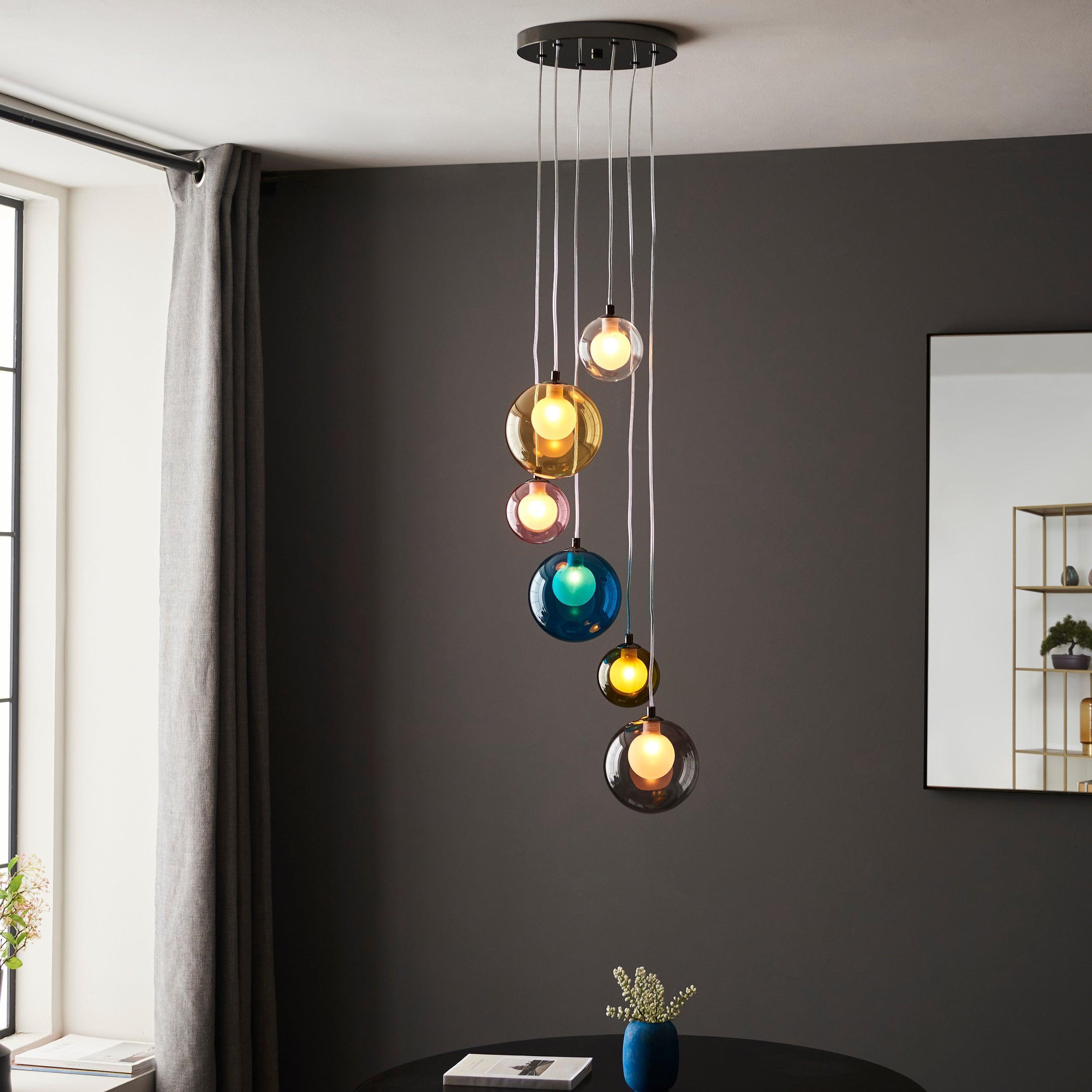 Rainbow 6 Light Multi-Coloured Glass Pendant Light-Ceiling Pendant Lights-Living Lights-2-Tiffany Lighting Direct
