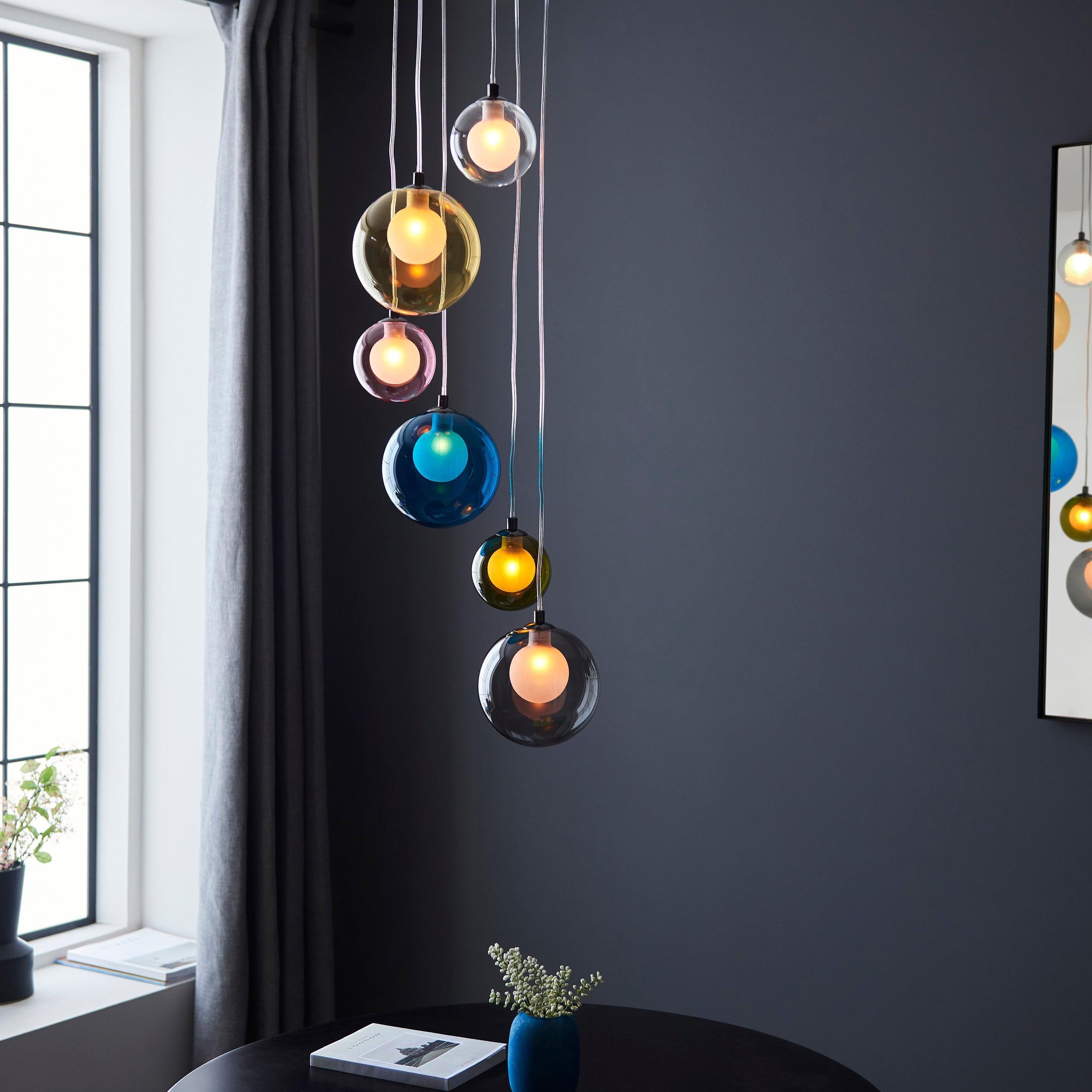 Rainbow 6 Light Multi-Coloured Glass Pendant Light-Ceiling Pendant Lights-Living Lights-3-Tiffany Lighting Direct