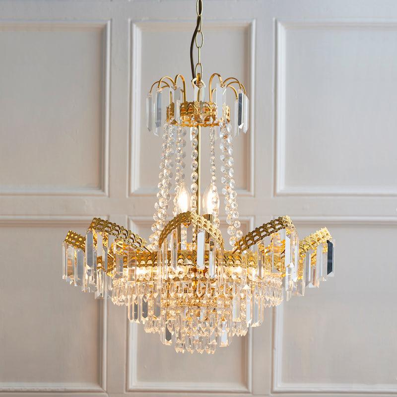 Adagio Clear Faceted Glass & Gold 9 Light Ceiling Pendant