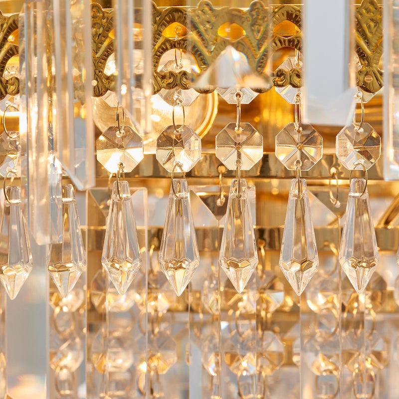 Adagio Clear Faceted Glass & Gold 9 Light Ceiling Pendant-Ceiling Pendant Lights-Endon Lighting living room close up Tiffany Lighting Direct