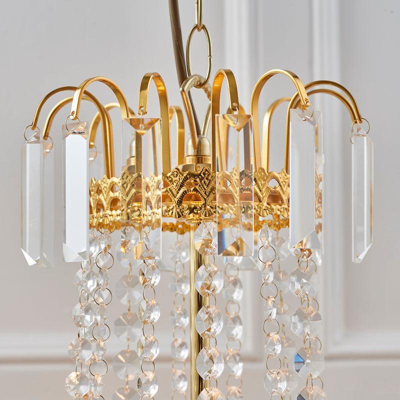 Adagio Clear Faceted Glass & Gold 9 Light Ceiling Pendant-Ceiling Pendant Lights-Endon Lighting living room 2nd close upTiffany Lighting Direct