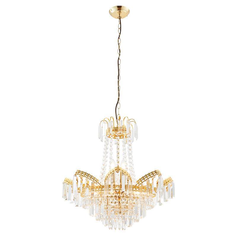 Adagio Clear Faceted Glass & Gold 9 Light Ceiling Pendant-Ceiling Pendant Lights-Endon Lighting Living Room Lighting Tiffany Lighting Direct