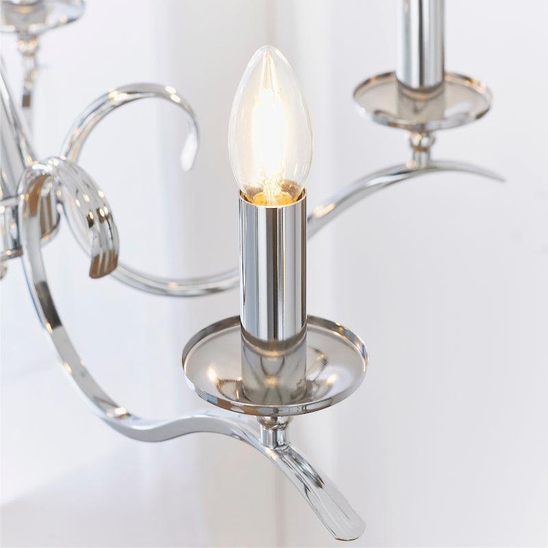 Kora Chrome Finish 5 Light Chandelier KORA-5CH upper angle candle