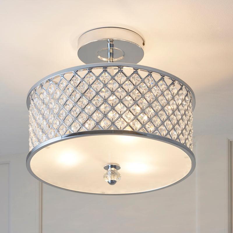 Traditional Flush And Semi Flush Ceiling Lights - Hudson Chrome Plate & Clear Crystal Glass 3LT Semi Flush HUDSON-3CH close up