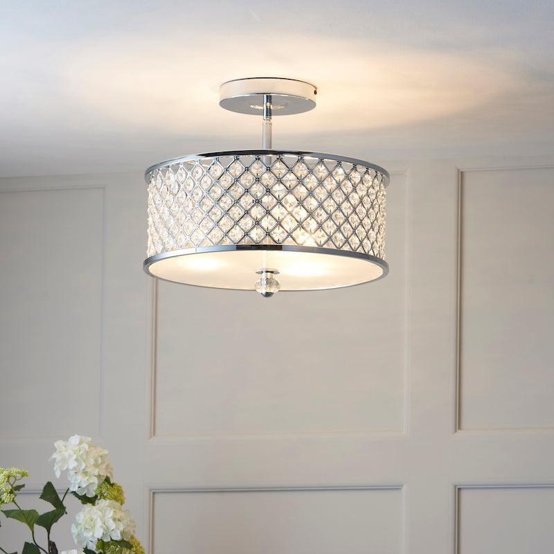 Traditional Flush And Semi Flush Ceiling Lights - Hudson Chrome Plate & Clear Crystal Glass 3LT Semi Flush HUDSON-3CH full view