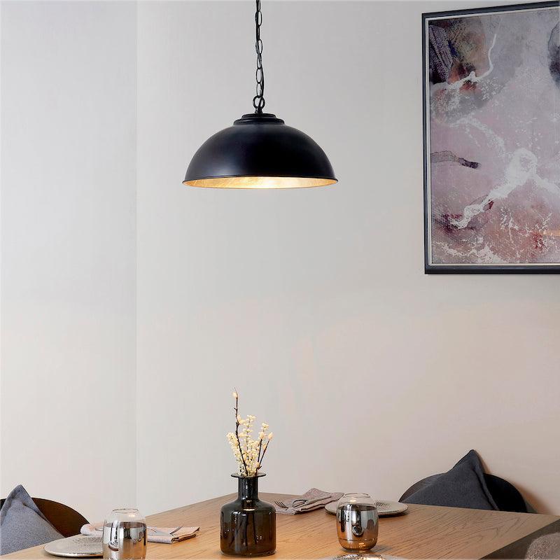 Colman Gloss Black & Gold Leaf Finish Pendant Ceiling Light-Ceiling Pendant Lights-Endon Lighting Living Room Lighting Tiffany Lighting Direct