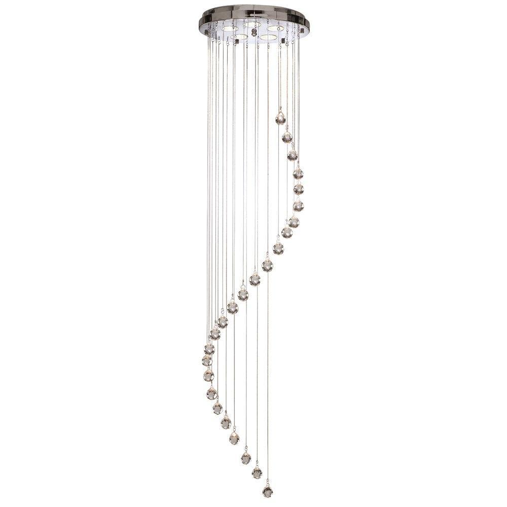 Hallway Chrome & Crystal Ball Large Cascading Pendant-Ceiling Pendant Lights-1-Tiffany Lighting Direct