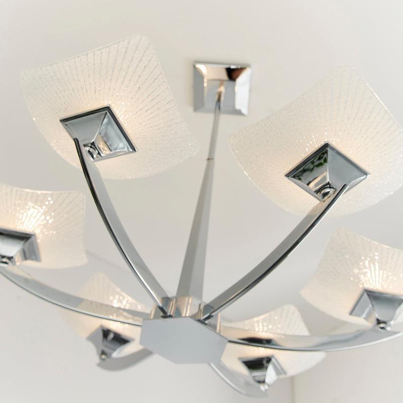 Art Deco Ceiling Light - Ayres 6 Arm Chrome Finish Semi Flush Ceiling Light AYRES-6CH living room arms