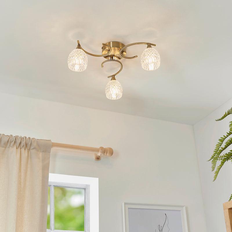 Traditional Flush & Semi Flush Ceiling Lights - Boyer 3 Arm Antique Brass Plate Flush Ceiling Light BOYER-3AB distance