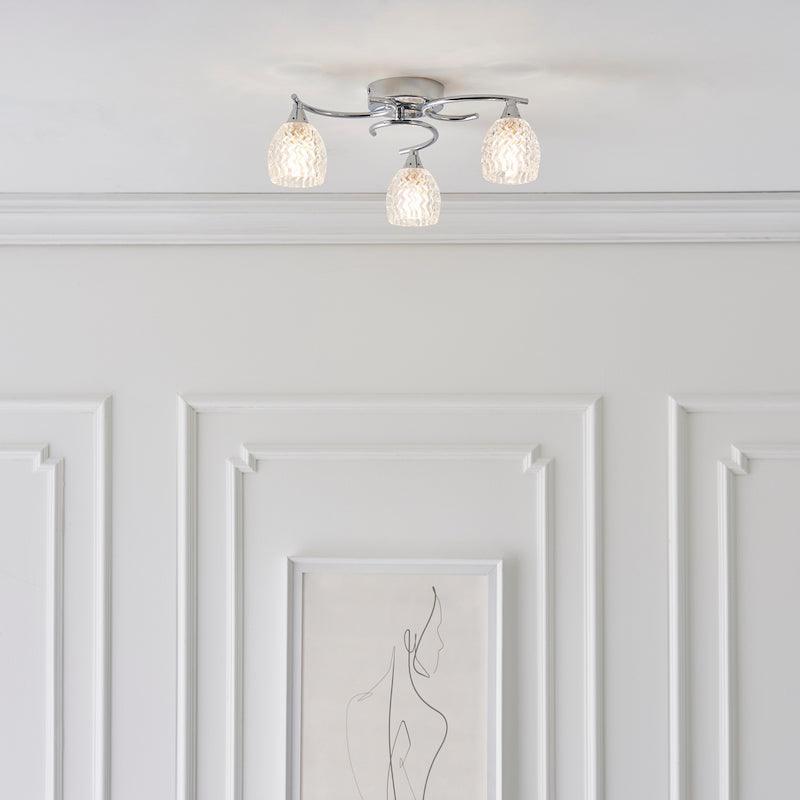 Traditional Flush & Semi Flush Ceiling Lights - Boyer 3 Arm Chrome Finish Flush Ceiling Light BOYER-3CH distance