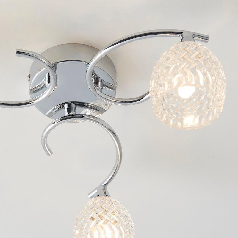 Traditional Flush & Semi Flush Ceiling Lights - Boyer 3 Arm Chrome Finish Flush Ceiling Light BOYER-3CH close up
