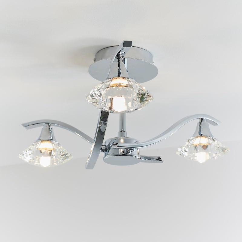 Traditional Flush & Semi Flush Ceiling Lights - Langella 3 Arm Chrome Finish Semi Flush Ceiling Light LANGELLA-3CH close