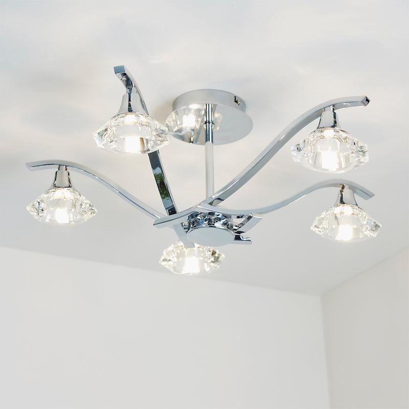 Traditional Flush & Semi Flush Ceiling Lights - Langella 5 Arm Chrome Finish Semi Flush Ceiling Light LANGELLA-5CH close up