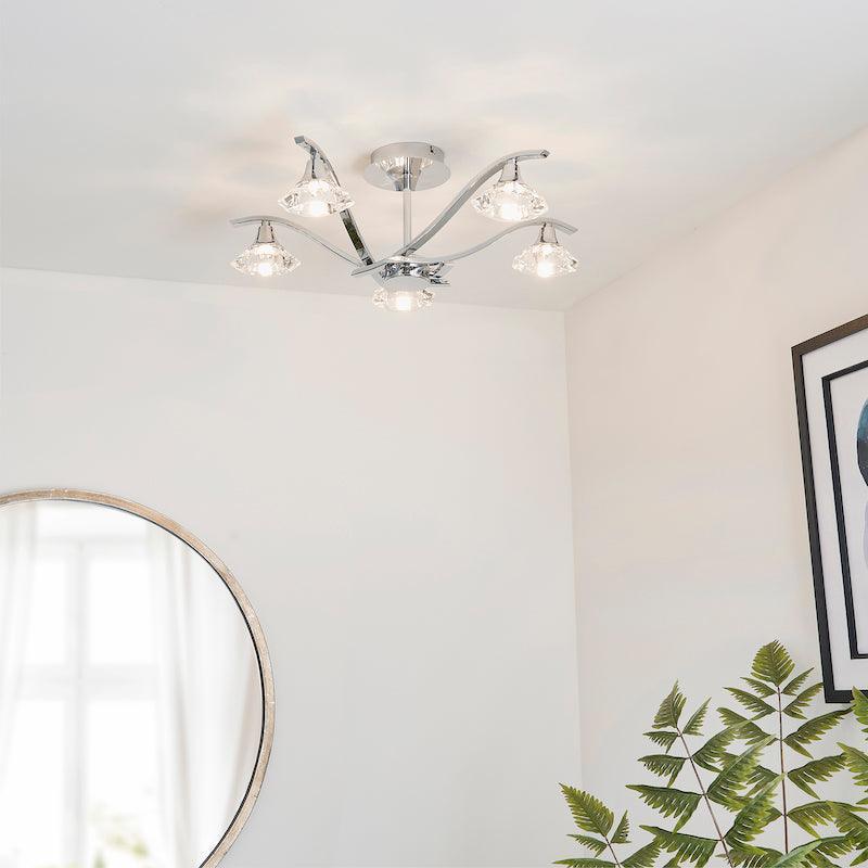 Traditional Flush & Semi Flush Ceiling Lights - Langella 5 Arm Chrome Finish Semi Flush Ceiling Light LANGELLA-5CH distance