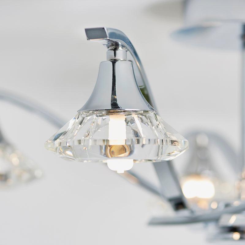 Traditional Flush & Semi Flush Ceiling Lights - Langella 5 Arm Chrome Finish Semi Flush Ceiling Light LANGELLA-5CH close up lamp