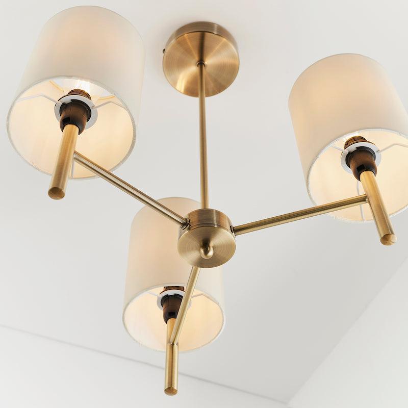 Traditional Flush & Semi Flush Ceiling Lights - Brio 3 Arm Antique Brass Finish Semi Flush Ceiling Light BRIO-3AB under view