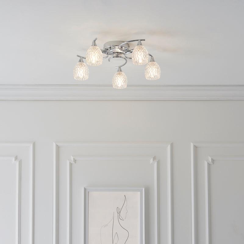 Traditional Flush & Semi Flush Ceiling Lights - Boyer 5 Arm Chrome Finish Flush Ceiling Light BOYER-5CH distance