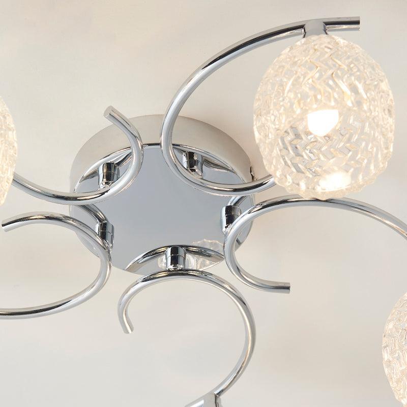 Traditional Flush & Semi Flush Ceiling Lights - Boyer 5 Arm Chrome Finish Flush Ceiling Light BOYER-5CH close up