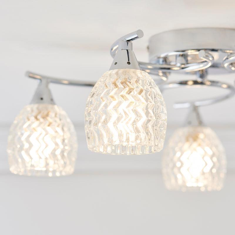 Traditional Flush & Semi Flush Ceiling Lights - Boyer 5 Arm Chrome Finish Flush Ceiling Light BOYER-5CH trio bulbs