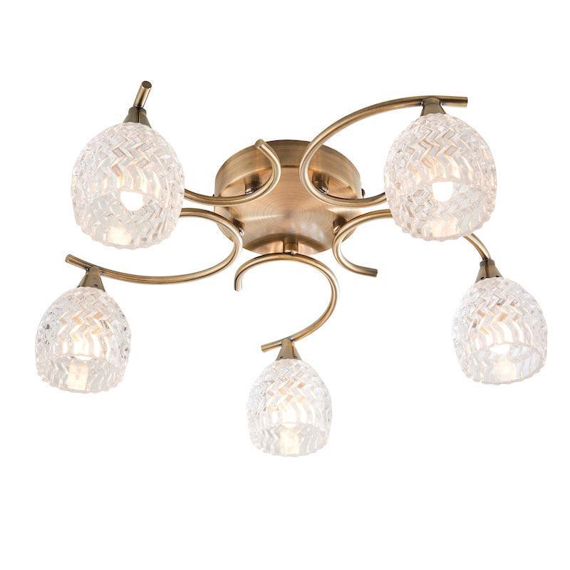Traditional Flush & Semi Flush Ceiling Lights - Boyer 5 Arm Antique Brass Plate Flush Ceiling Light BOYER-5AB on