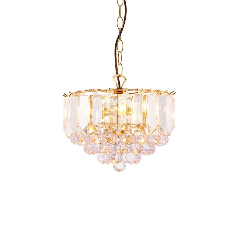 Traditional Ceiling Pendant Lights - Fargo Brass & Clear Acrylic 3LT Small Pendant Ceiling Light FARGO-12BP close up