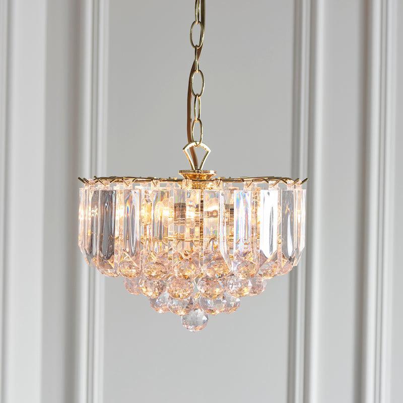 Traditional Ceiling Pendant Lights - Fargo Brass & Clear Acrylic 3LT Small Pendant Ceiling Light FARGO-12BP close