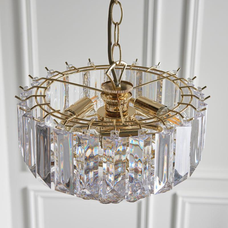 Traditional Ceiling Pendant Lights - Fargo Brass & Clear Acrylic 3LT Small Pendant Ceiling Light FARGO-12BP fitting