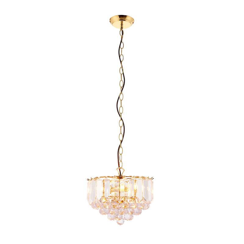 Traditional Ceiling Pendant Lights - Fargo Brass & Clear Acrylic 3LT Small Pendant Ceiling Light FARGO-12BP on
