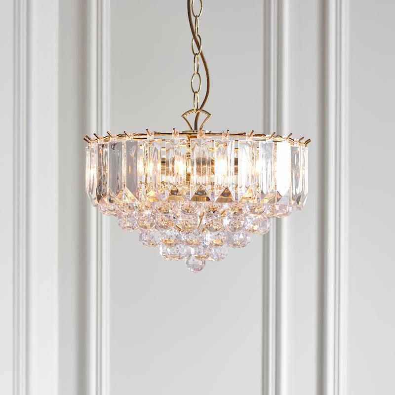 Traditional Ceiling Pendant Lights - Fargo Brass & Clear Acrylic 3LT Pendant Ceiling Light FARGO-14BP close