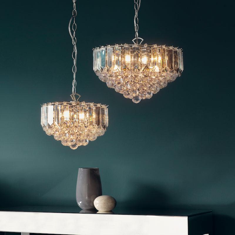Traditional Ceiling Pendant Lights - Fargo Chrome Plate & Clear Acrylic 3LT Pendant Ceiling Light FARGO-14CH duo