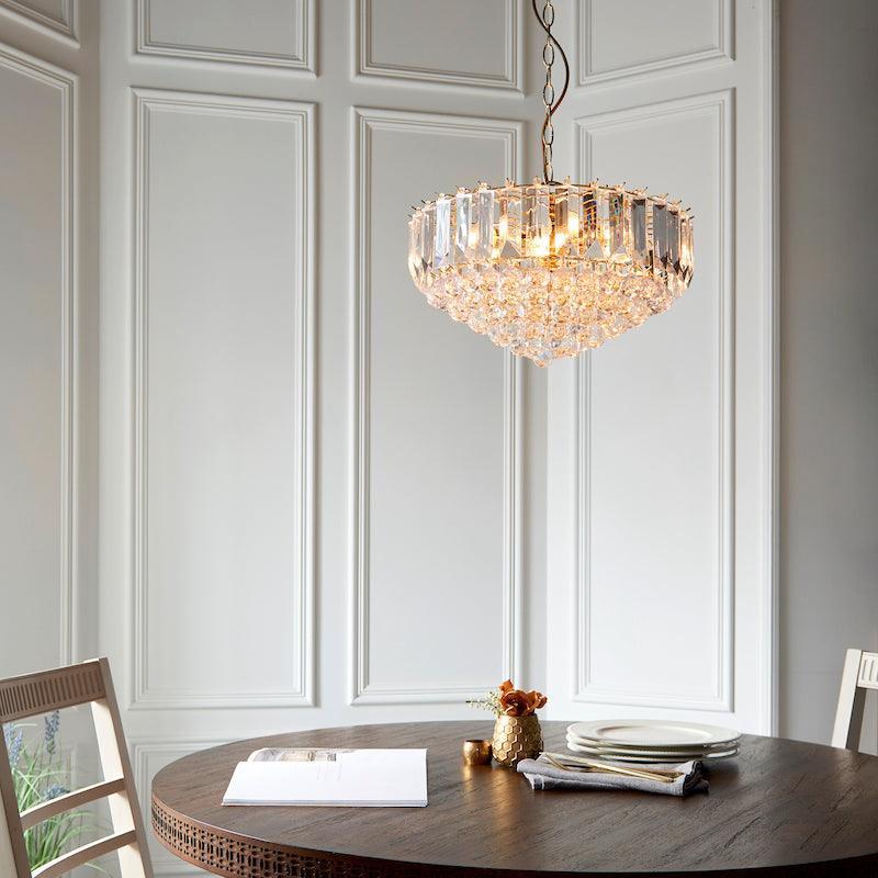 Traditional Ceiling Pendant Lights - Fargo Brass & Clear Acrylic 6LT Pendant Ceiling Light FARGO-18BP setting