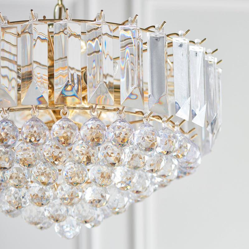 Traditional Ceiling Pendant Lights - Fargo Brass & Clear Acrylic 6LT Pendant Ceiling Light FARGO-18BP crystals