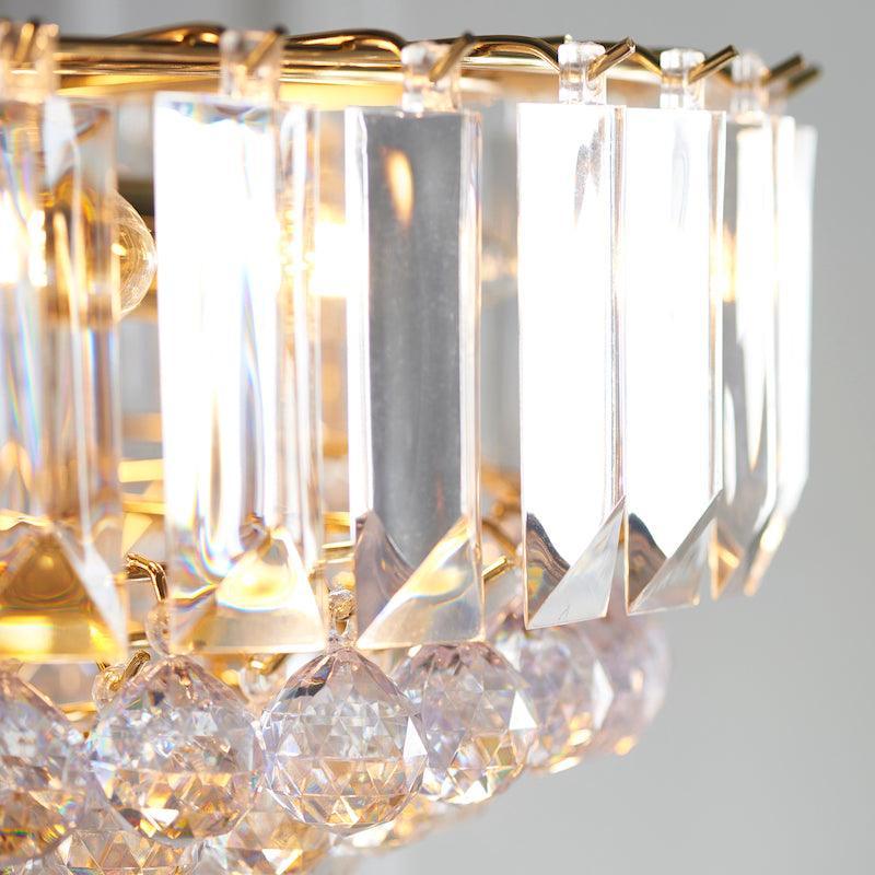 Traditional Ceiling Pendant Lights - Fargo Brass & Clear Acrylic 6LT Pendant Ceiling Light FARGO-18BP close up detail