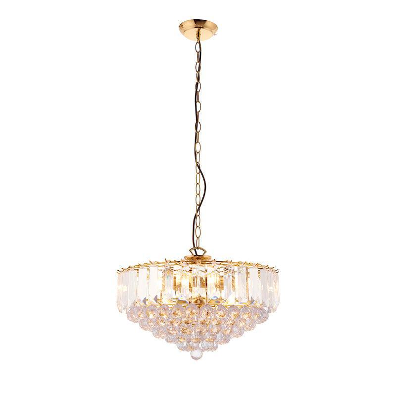 Traditional Ceiling Pendant Lights - Fargo Brass & Clear Acrylic 6LT Pendant Ceiling Light FARGO-18BP full on