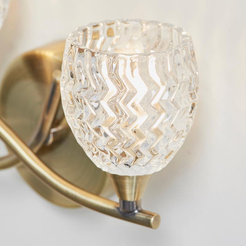 Boyer 2lt brass Wall Light by Endon Lighting fitting close up