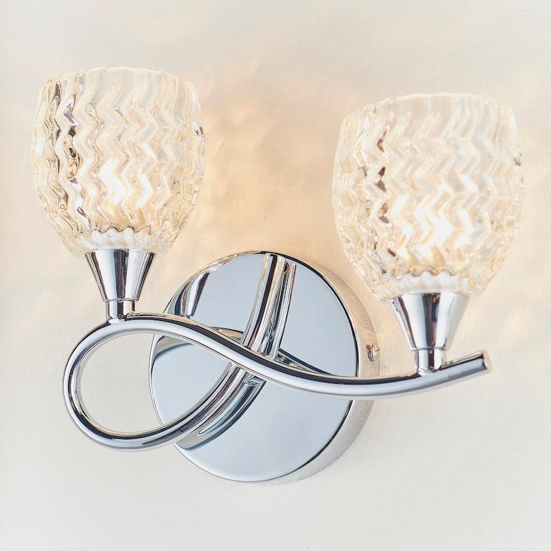 Traditional Wall Lights - Boyer chrome Finish Double Wall Light Left Prominent BOYER-2WBCH-L on side