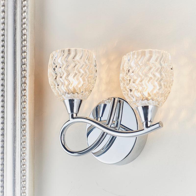 Traditional Wall Lights - Boyer chrome Finish Double Wall Light Left Prominent BOYER-2WBCH-L close up
