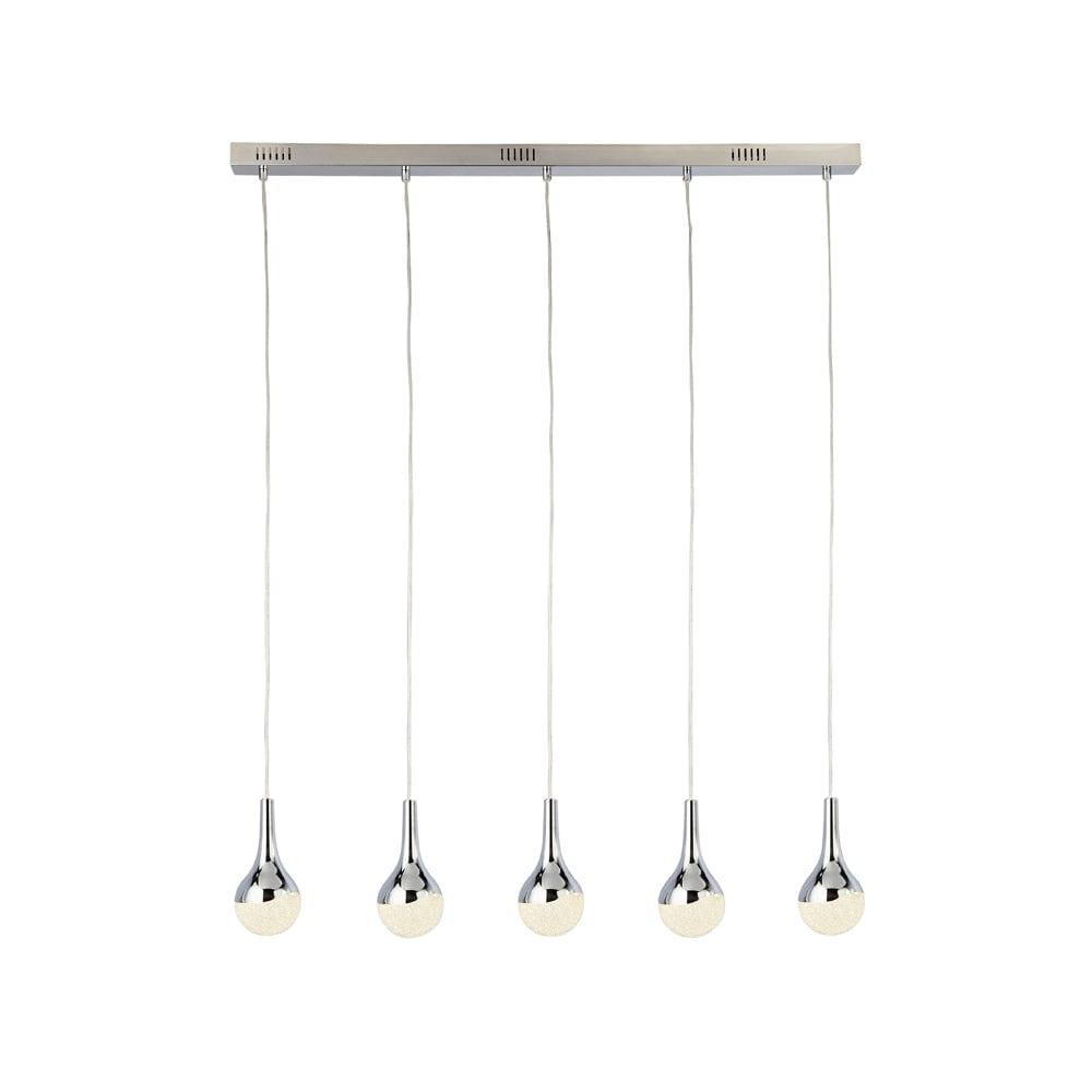 Wave Teardrop 5 Light LED Crushed Ice/Chrome Bar Pendant-Ceiling Pendant Lights-1-Tiffany Lighting Direct