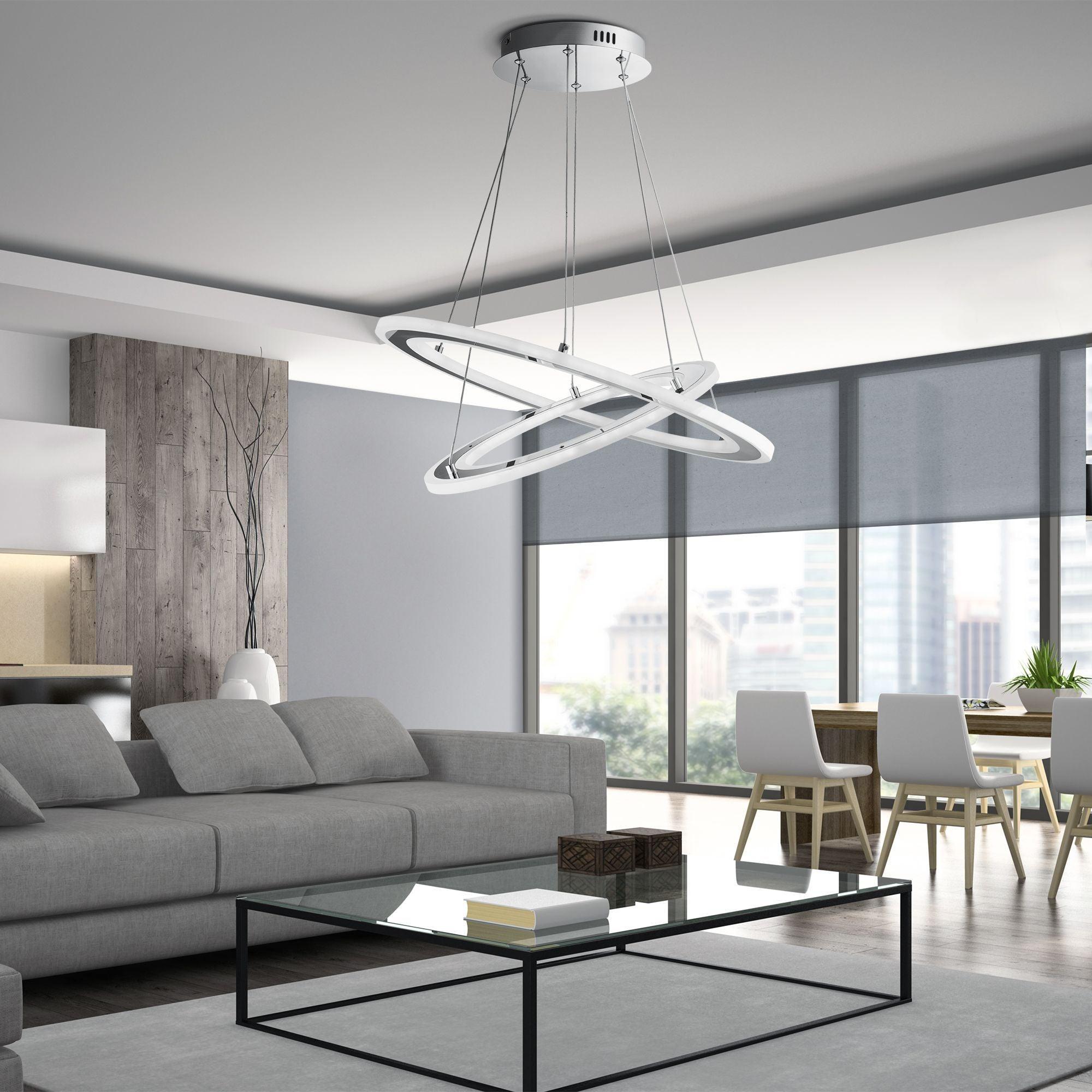 Solexa LED 2 Hoops Chrome/Frosted Acrylic Ceiling Pendant-Ceiling Pendant Lights-3-Tiffany Lighting Direct