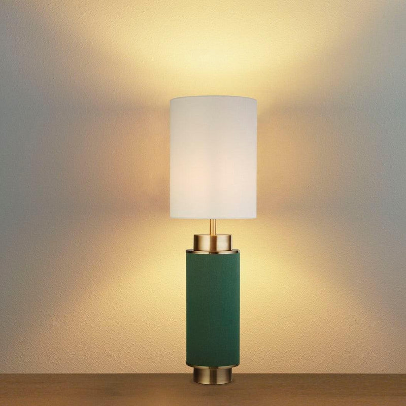 Flask 1 Light Green Linen & Brass Table Lamp - White Shade-Searchlight Lighting-Living-Room-Tiffany Lighting Direct-[image-position]