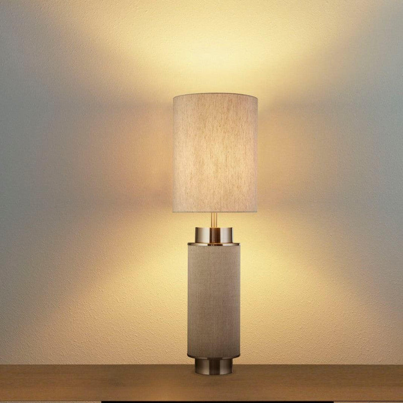 Flask Natural Hessian & Nickel Table Lamp - Natural Shade-Searchlight Lighting-Living-Room-Tiffany Lighting Direct-[image-position]