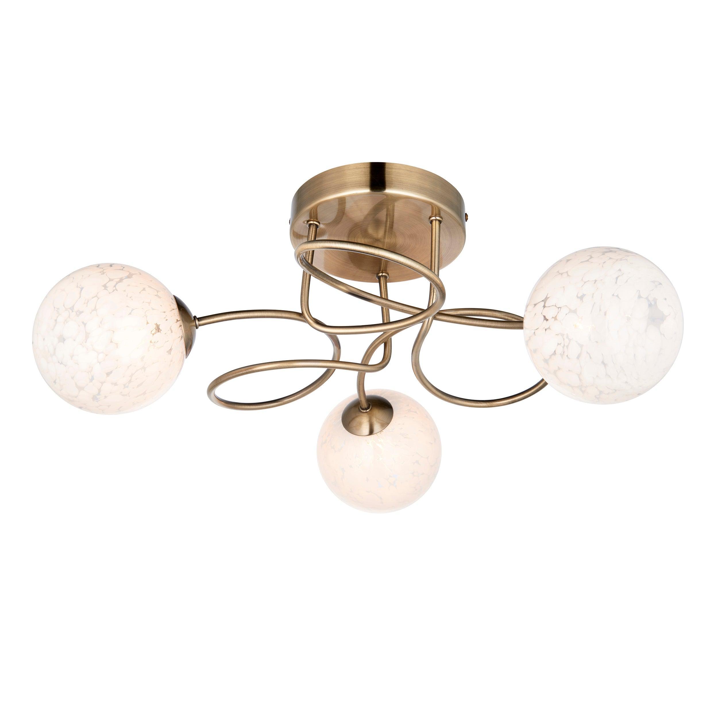 Hatfield Brass Art Deco 3 Light Semi Flush - Glass Shades Living room Image