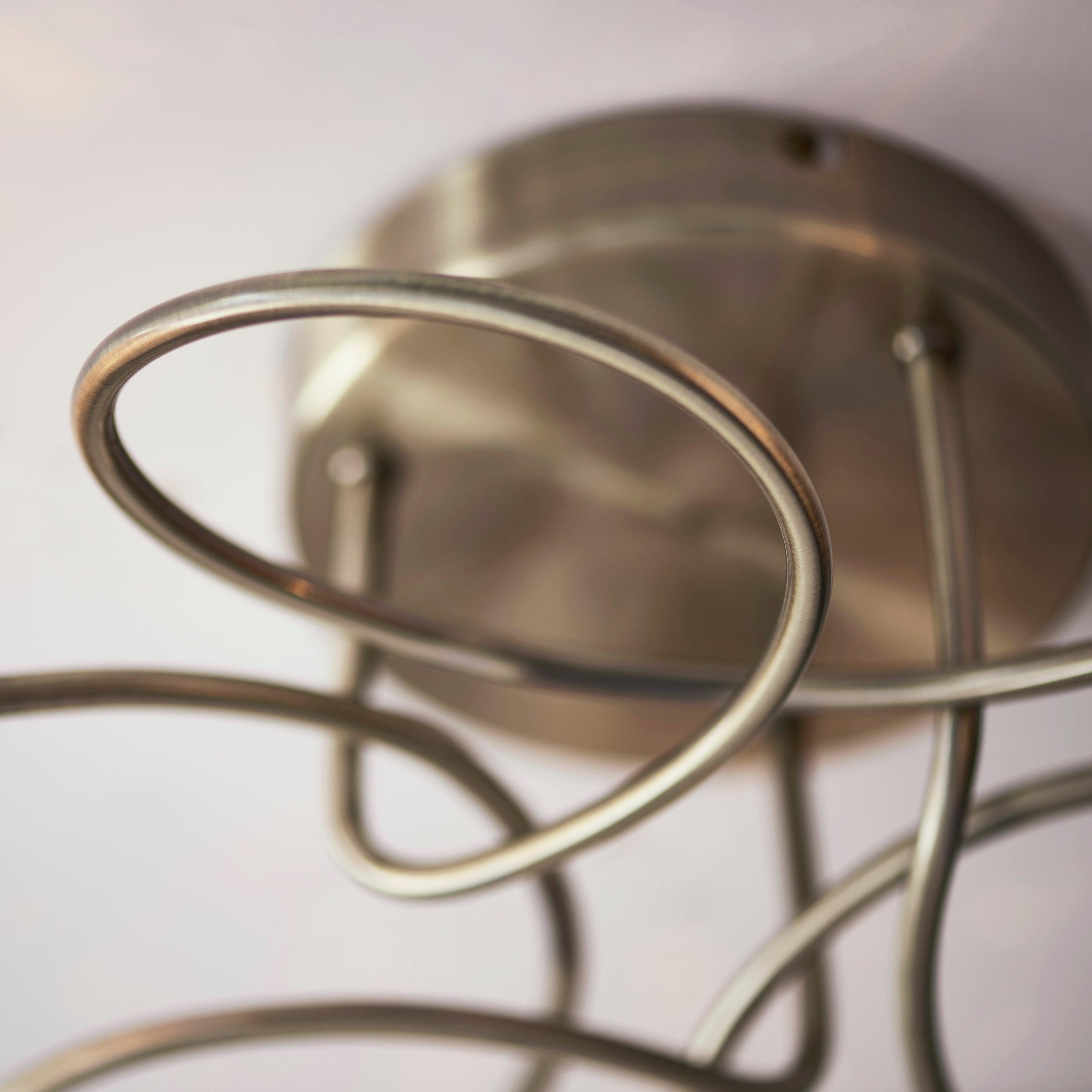 Hatfield Brass Art Deco 3 Light Semi Flush - Glass Shades Living room wide shot