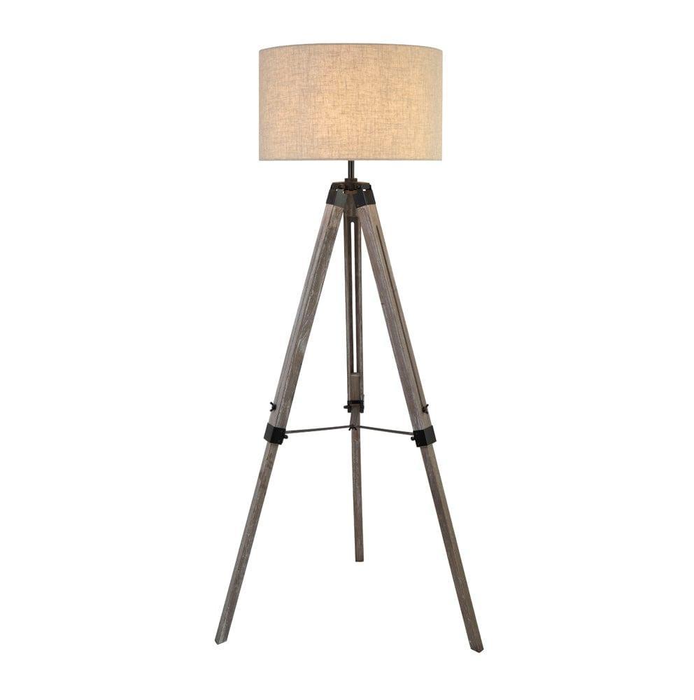 Easel Washed Brown Floor Lamp - Linen Drum Shade Searchlight by 1