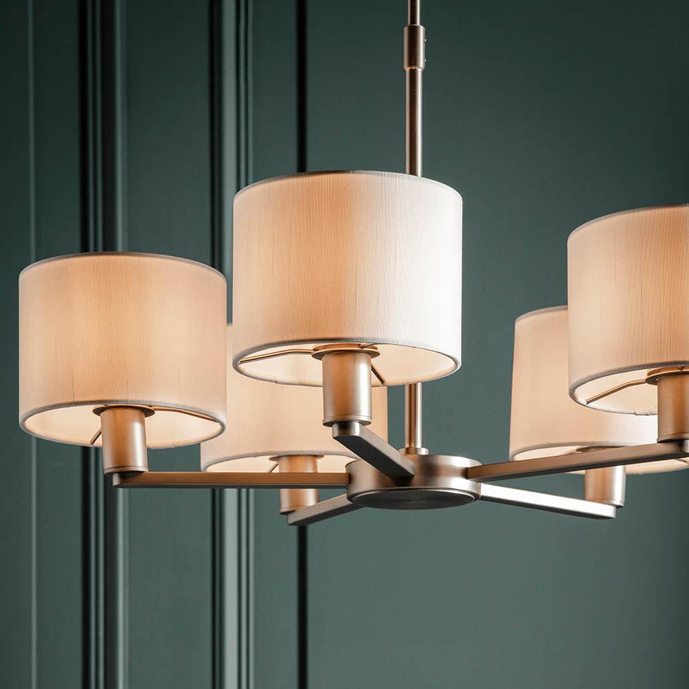 Endon Daley 5 Light Nickel Finish Ceiling Pendant-Ceiling Pendant Lights-Endon Lighting living room close. up unlit Tiffany Lighting Direct