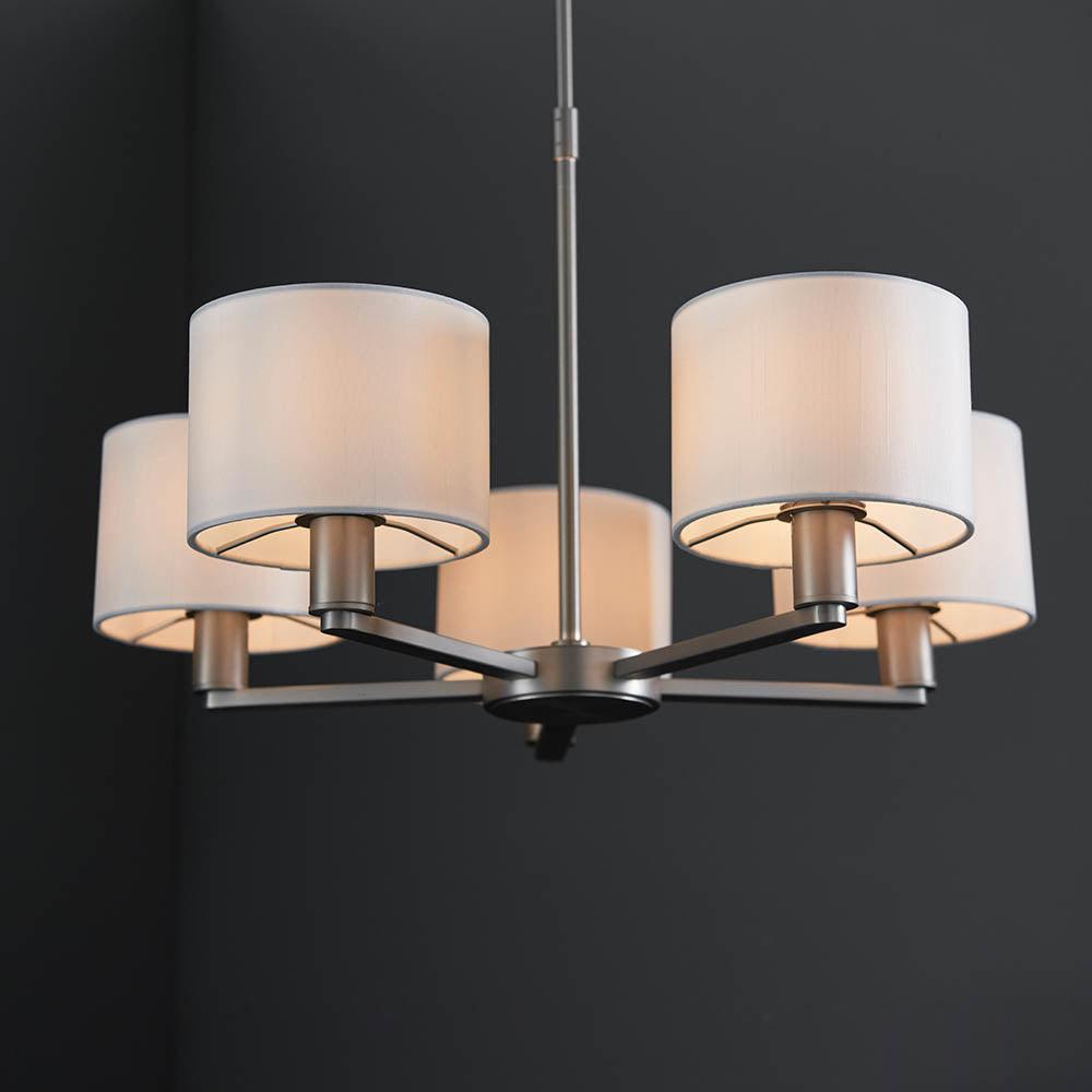 Endon Daley 5 Light Nickel Finish Ceiling Pendant-Ceiling Pendant Lights-Endon Lighting Hallway Lighting Family Image Tiffany Lighting Direct