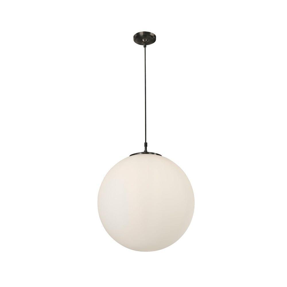 Searchlight Atom 1 Light Pendant 30 cm Opal Glass Sphere-Ceiling Pendant Lights-1-Tiffany Lighting Direct