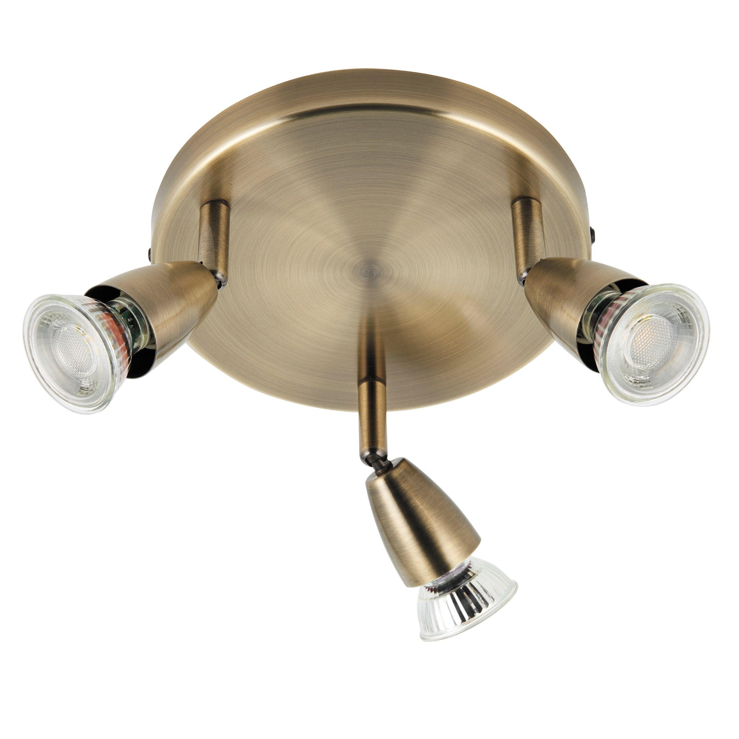 amalfi 3 light antique brass spotlightby Saxby Lighting, close up image