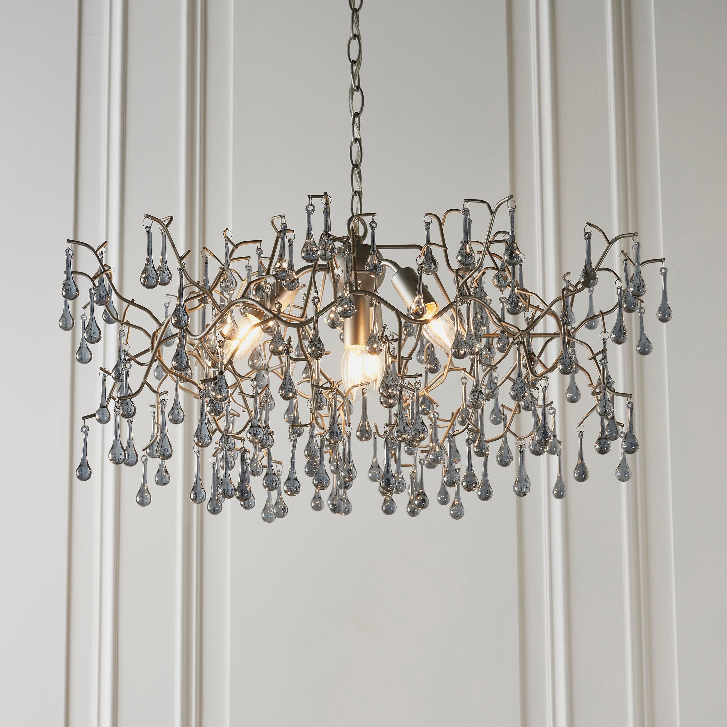 Hampshire 4 Light Silver Pendant With Glass Teardrops-Ceiling Pendant Lights-Living Lights-2-Tiffany Lighting Direct