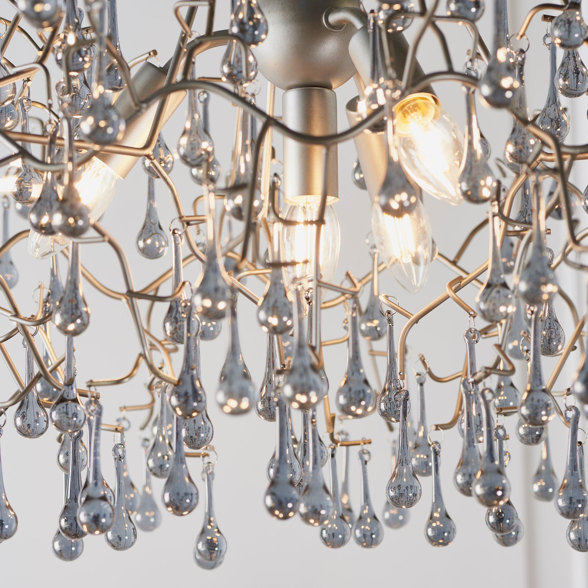 Hampshire 4 Light Silver Pendant With Glass Teardrops-Ceiling Pendant Lights-Living Lights-4-Tiffany Lighting Direct